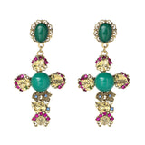 Over-sized Jeweled Cross Drop Earrings